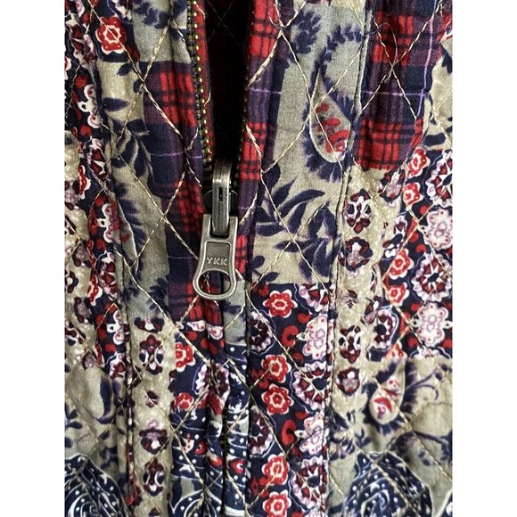 Quilted Reversible Full Zip Blue Red Paisley & Diagonal Plaid Women's Vest L - Picture 10 of 15